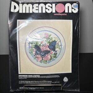 VTG Swallowtail Butterfly & Roses Dimensions Needlepoint COMPLETE Kit Spicebush